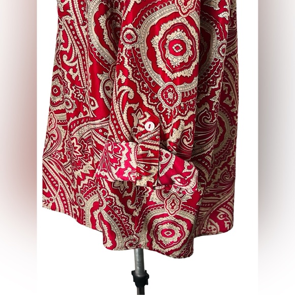 Kim Rogers Women's Red Beige Long Sleeve Paisley Button Down Blouse Plus Size 3X - Picture 8 of 10